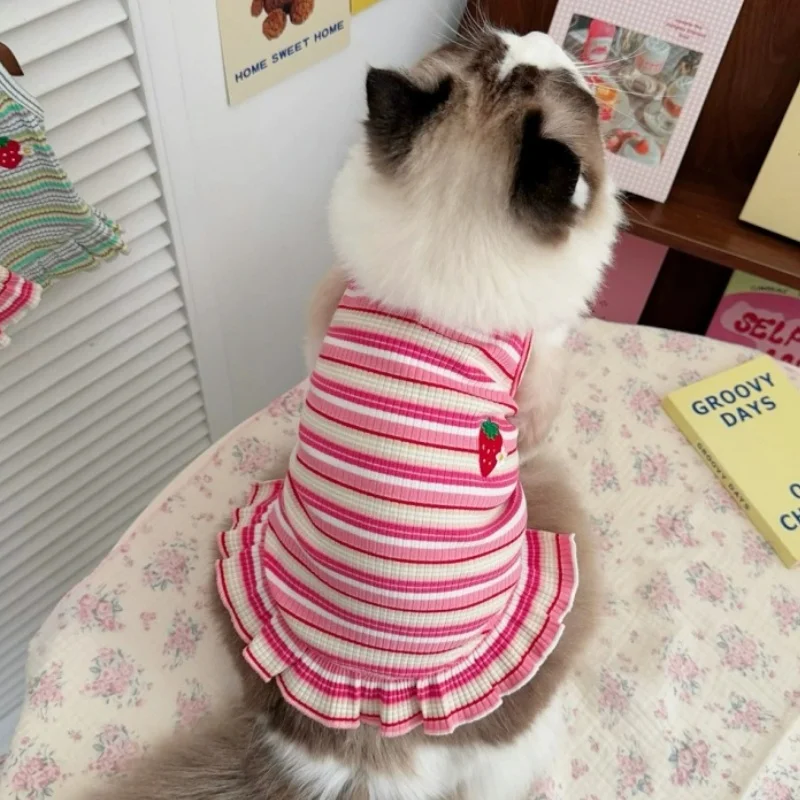 Vestido de lujo a rayas con estampado frutas para perro gato Chihuahua - imagen 3