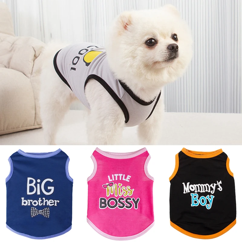 Chaleco de algodón para cachorros y perros, camisa con estampado de letras, ropa para mascotas para perros pequeños, Chihuahua Pinscher, camisas de Yorkshire, ropa para mascotas
