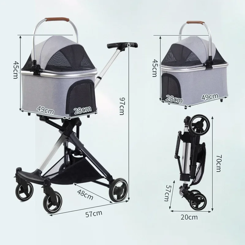 Carro para mascotas para perros pequeños y medianos, carrito retráctil de lujo plegable para perros y gatos, cochecitos para mascotas - imagen 3