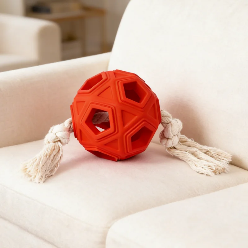 Pelota de goma con cuerda para perros – Juguete masticable dental - imagen 4