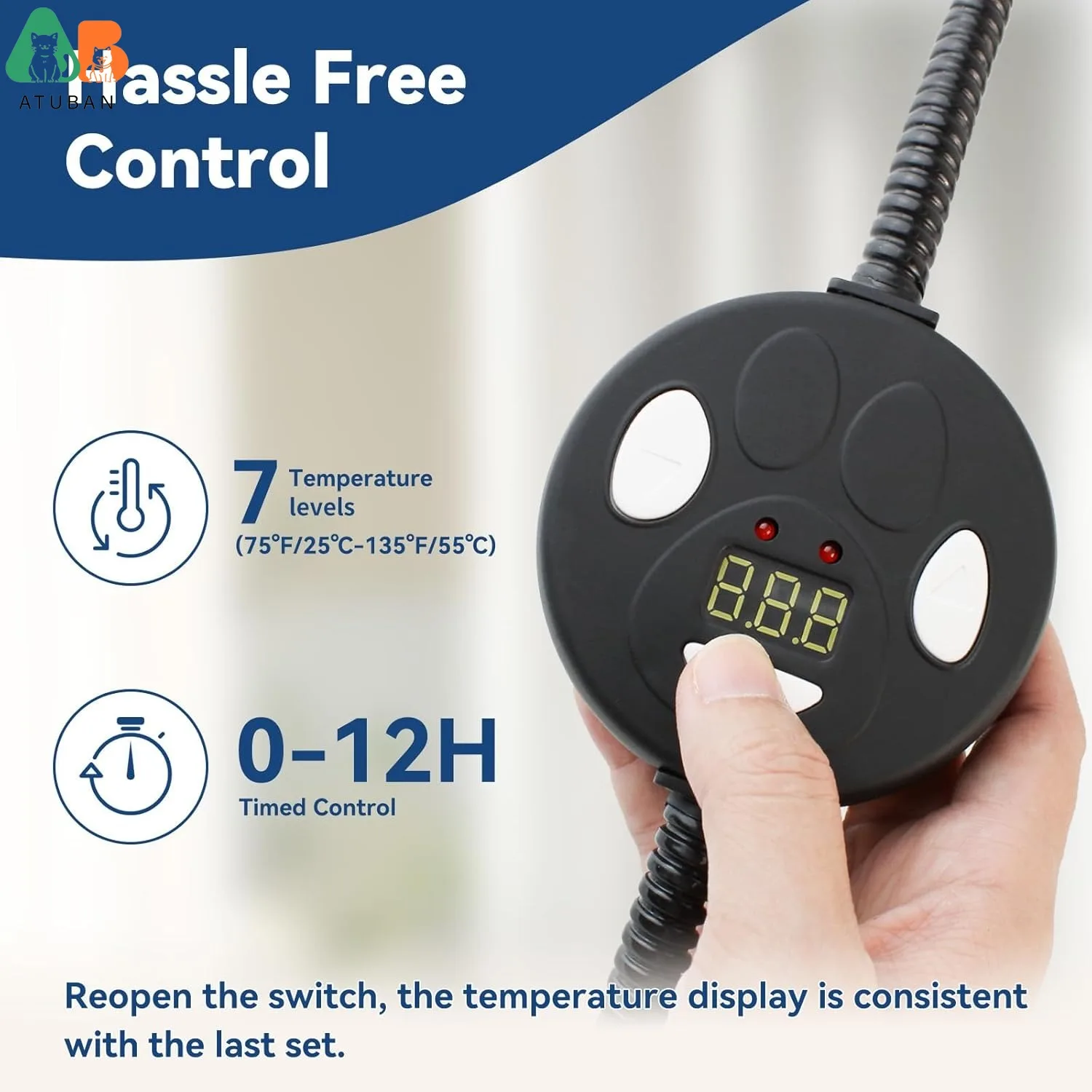 ATUBAN Almohadilla calefactora para gatos para interiores y exteriores, 11,42 x 15,75 pulgadas, estera calefactora para mascotas para láminas calefactoras de perrera, temperatura ajustable - imagen 2