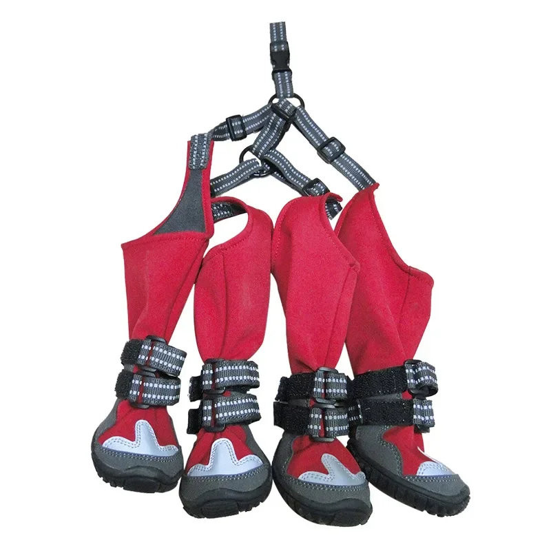 Zapatos con tirantes para perros, zapatos impermeables para caminar en invierno, botas largas cálidas antideslizantes, cubrezapatos para mascotas con terciopelo, talla grande y mediana