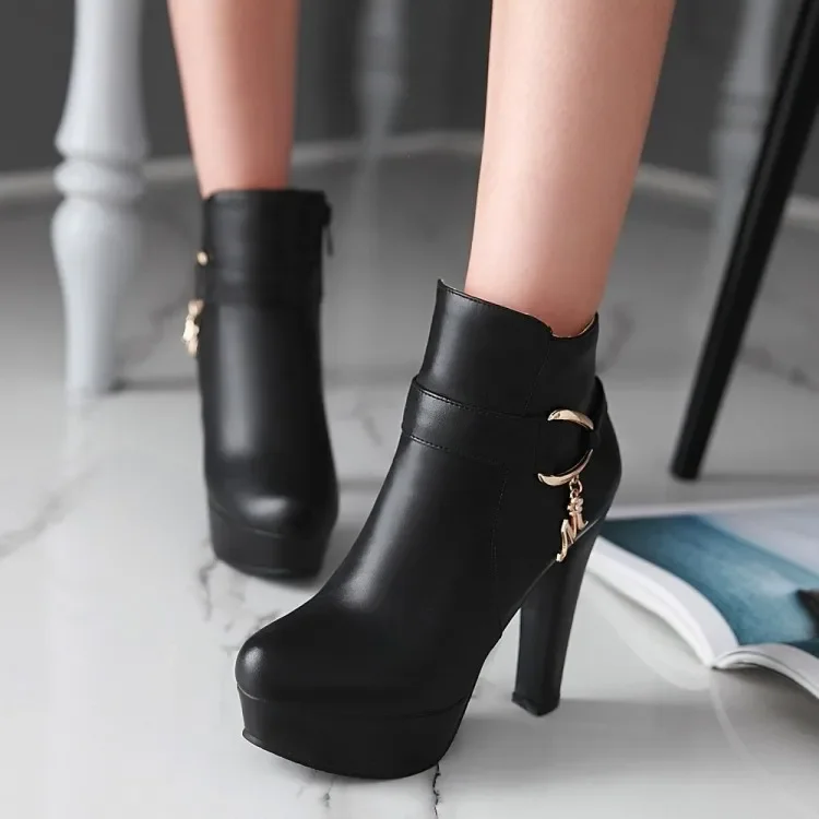 Elegant Short Boots Women Shoes Autumn Winter Women's Ankle Boot Platform Sweet Black White Pink Heeled Party Shoes Ladies - imagen 2
