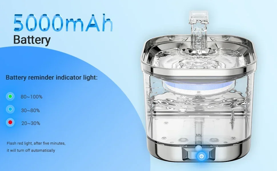 Katzenbrunnen Batteriebetrieben Eingebauter 5000mAh Wiederaufladbare Akku