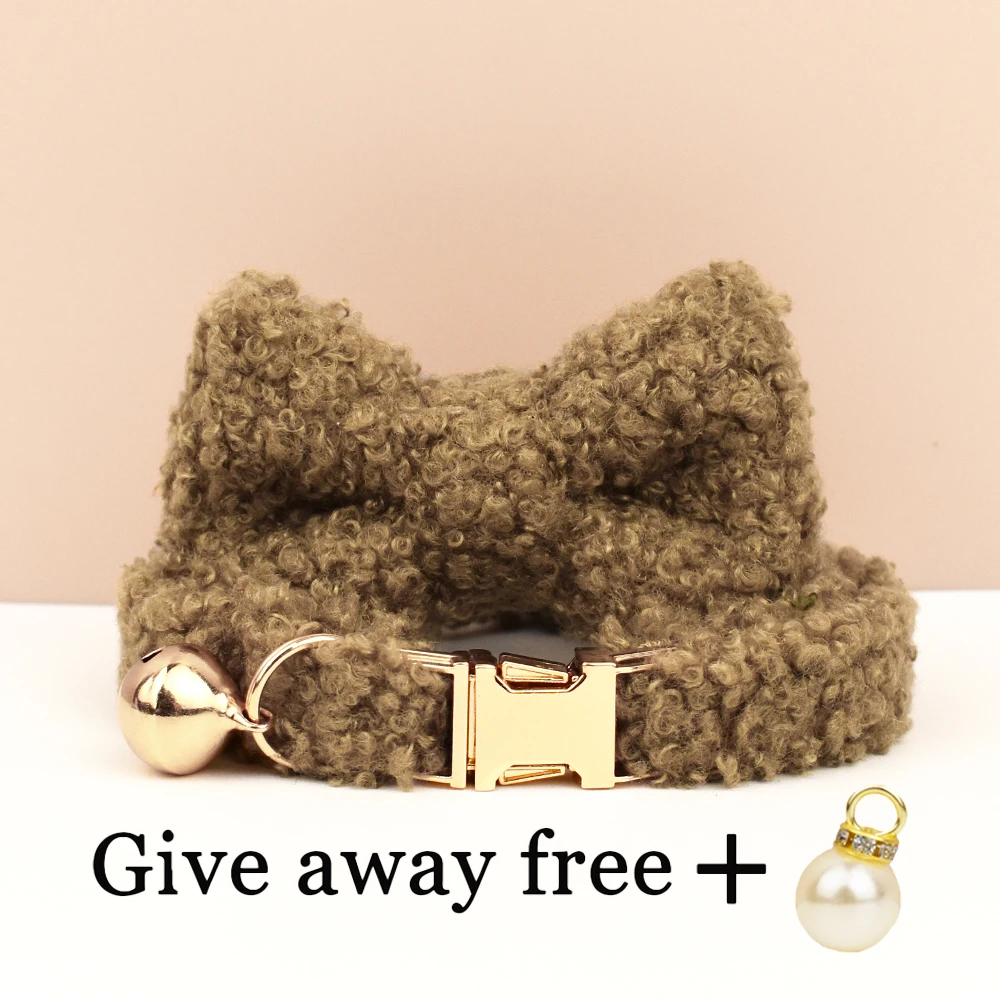 Otoño e Invierno, accesorios de campana con cuello de gato de piel de peluche, accesorios para cuello de gatito, se pueden personalizar con letras láser - imagen 3