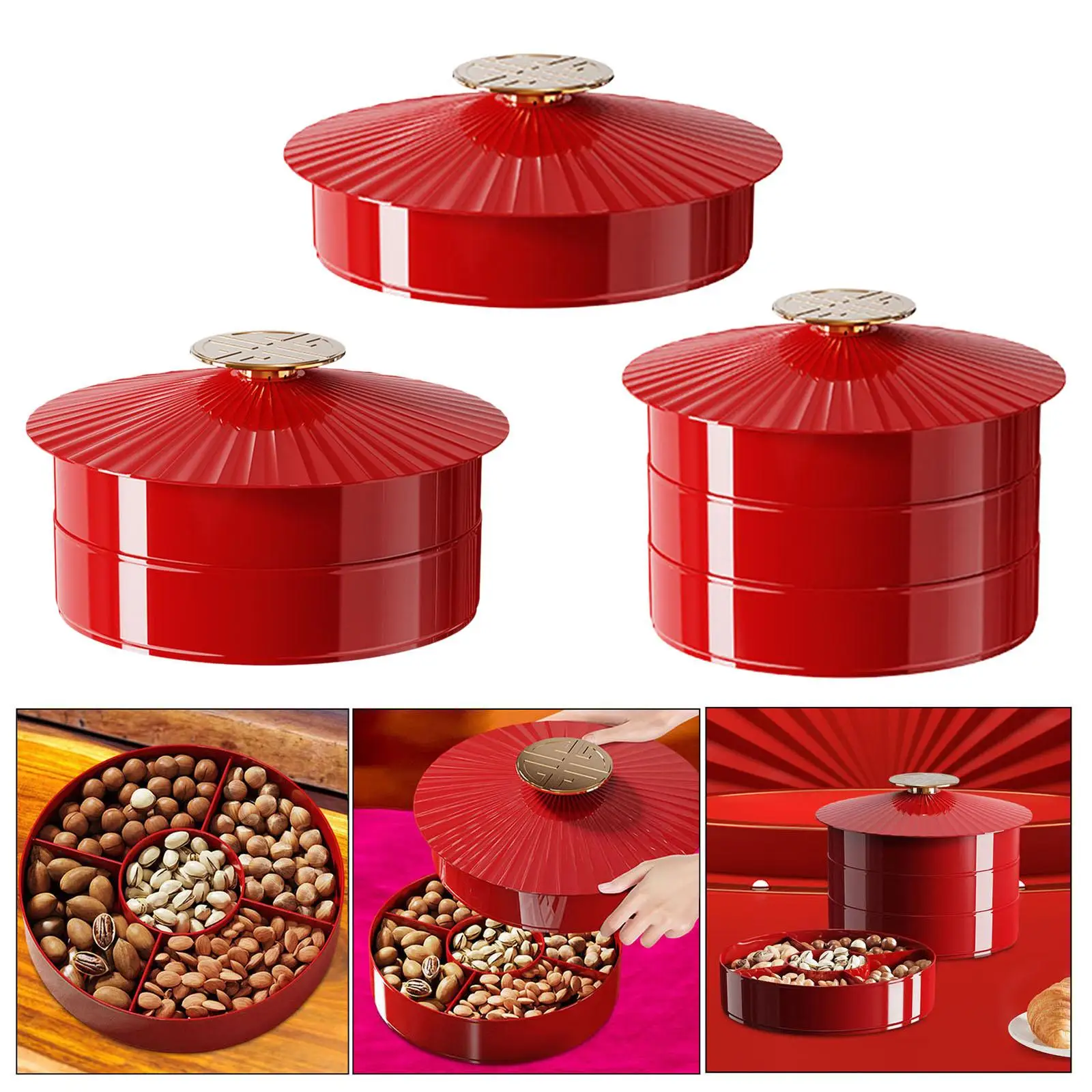 Divided Serving Tray with Lid PET PP Multipurpose Snack Organizer Decorative Round Tray for Home Parties Office