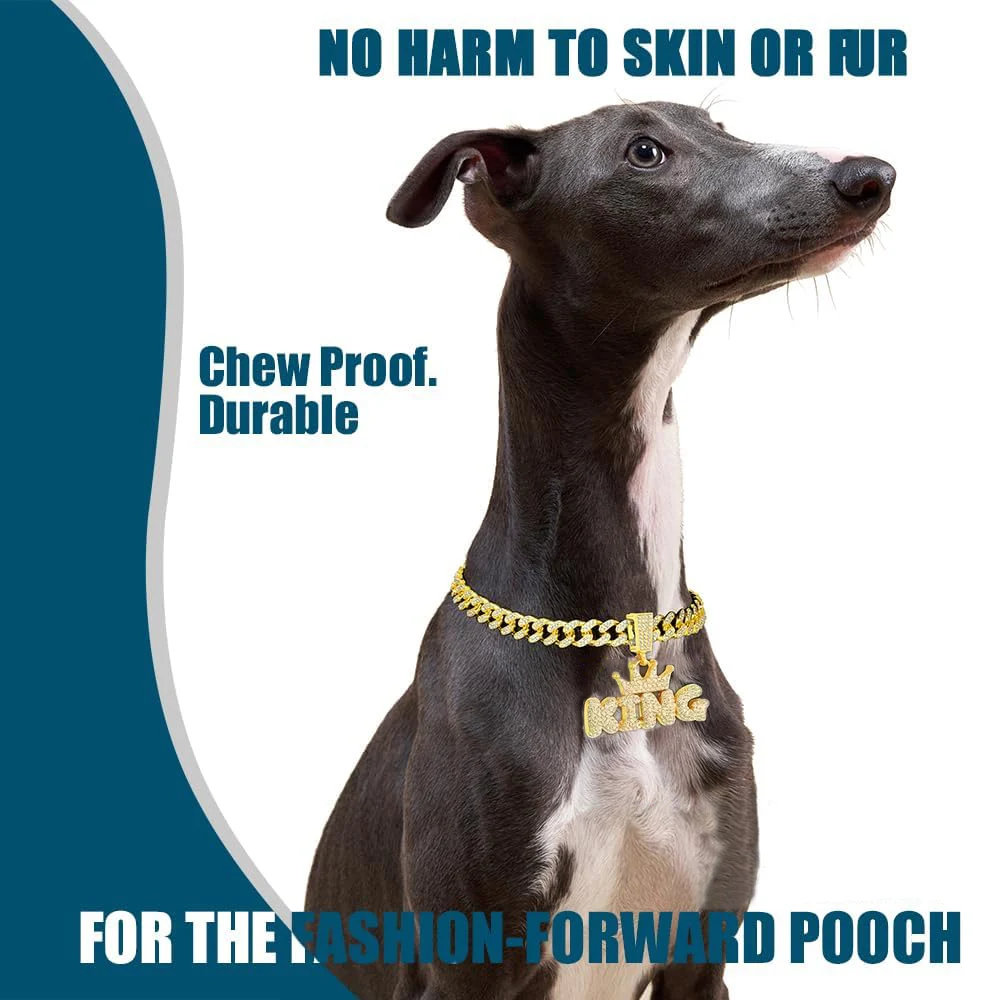 Collar cadena cubana Miami para perro chapado oro y plata - imagen 4