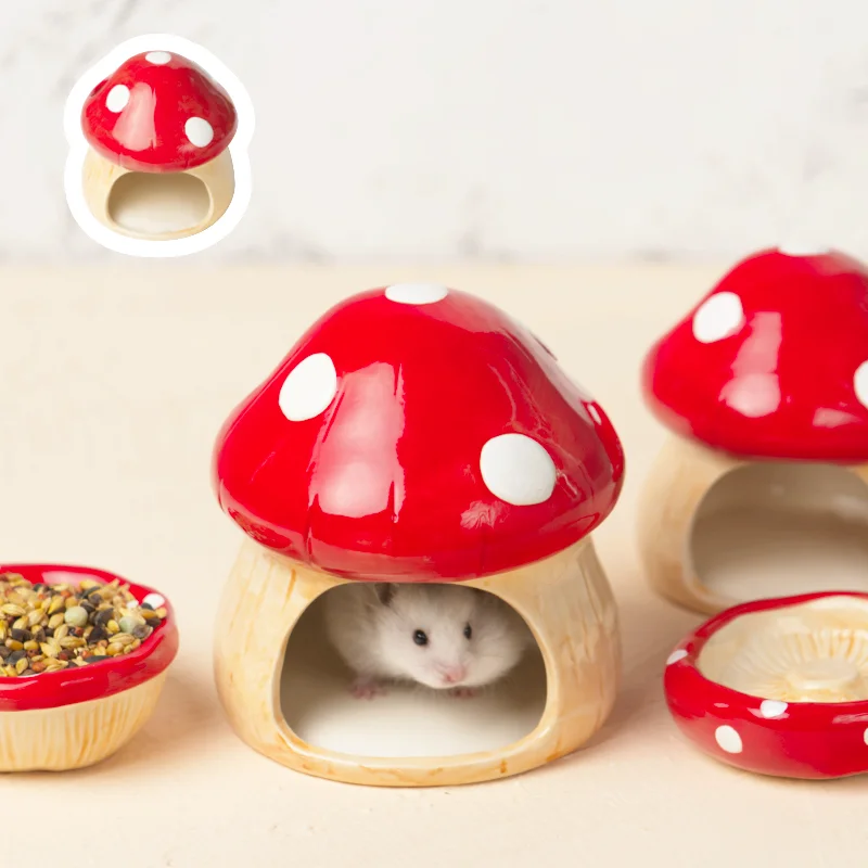 Casa de setas de cerámica para mascotas, artículos para mascotas, jaula para hámster, cuenco pequeño para mascotas, para conejo, hurón, rata, Chinchilla, erizo, productos para mascotas, 2023 - imagen 4