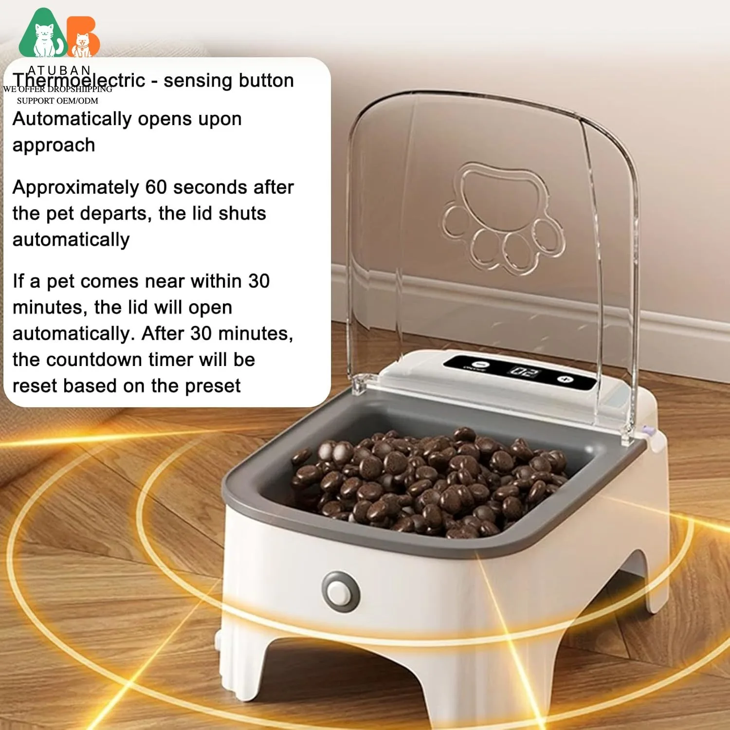 ATUBAN Comedero automático para gatos: comedero para mascotas, dispensador de alimentos para mascotas con interruptor temporizado, comedero automático para perros con inducción infrarroja - imagen 5