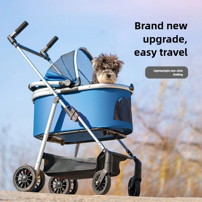 Cochecitos para mascotas, bolsa plegable para perros pequeños y medianos, bolsa para gatos al aire libre, empuje manual para caminar, productos para mascotas de Gas extranjero