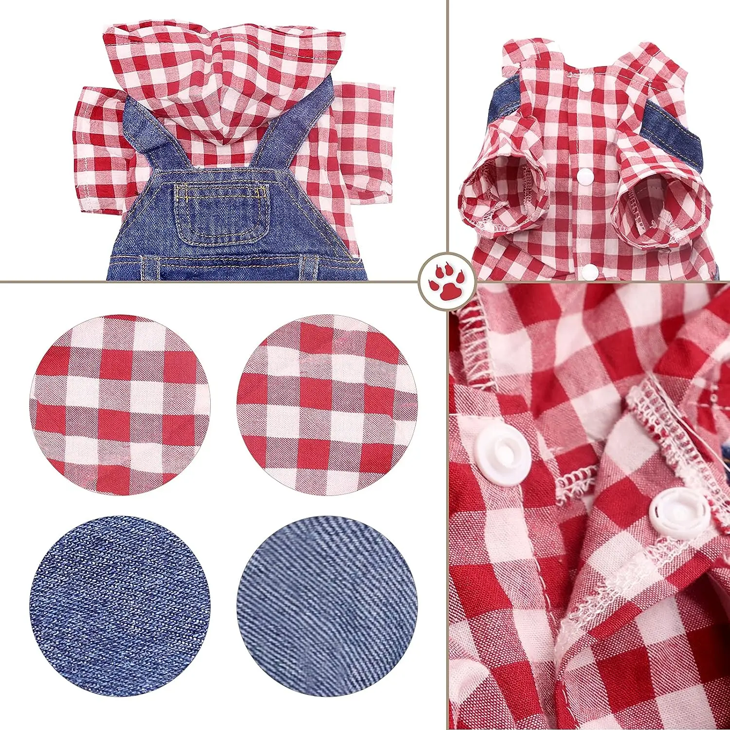 Monos de mezclilla para perros, pantalones vaqueros con camisa a cuadros para cachorros, monos de Bulldog Francés Yorkie para perros, ropa para mascotas para perros de razas pequeñas y medianas