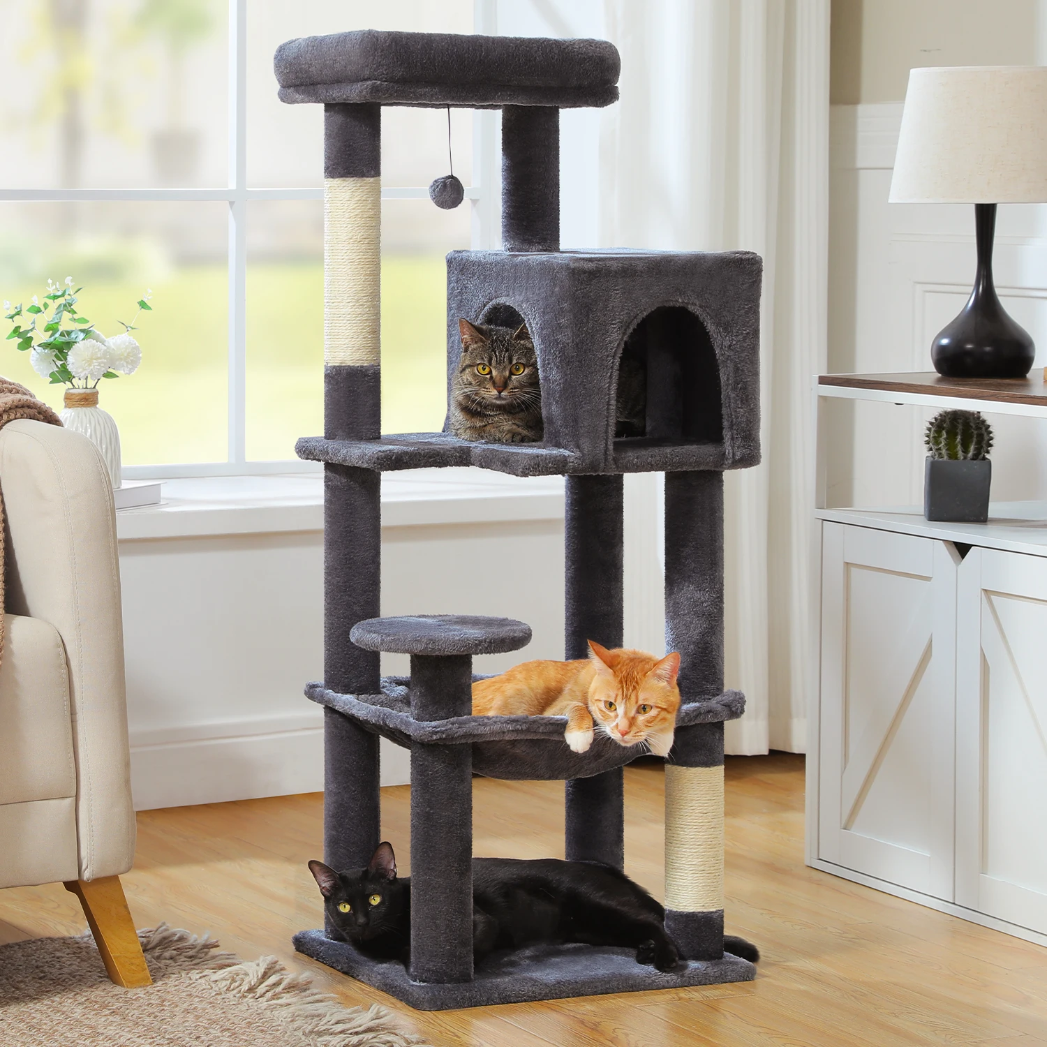 Torre de árbol para gatos de varios niveles con postes para rascar, Condo, hamaca, tablero para rascar gatos, accesorios para gatos, muebles para gatos, gatos de interior - imagen 3
