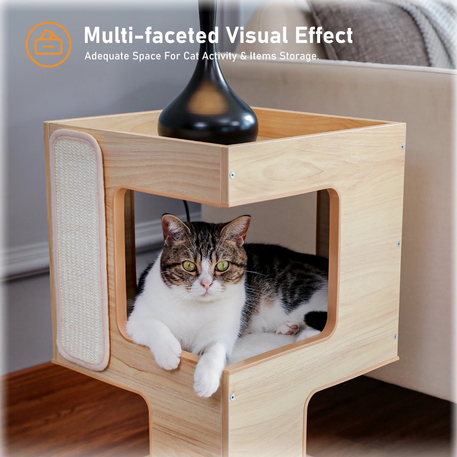 Árbol para gatos moderno de madera con camas y rascador extraíble - imagen 4