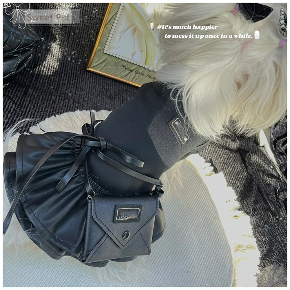 Vestido negro invierno con bolso para perros pequeños – Chihuahua y Maltés