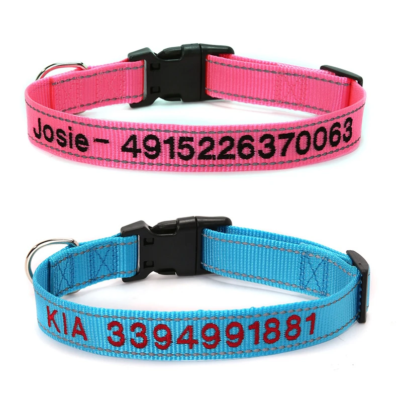 Collar de perro de nailon reflectante, Collar de gato personalizado bordado, Collar con nombre de mascota para accesorio para cachorros de mascota mediana y grande - imagen 5