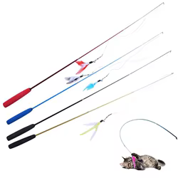 Juguete interactivo de plumas para gatos, palo de teaser de plumas, varita retráctil para mascotas, campana de plumas, recambio, producto receptor de repuesto para gatito