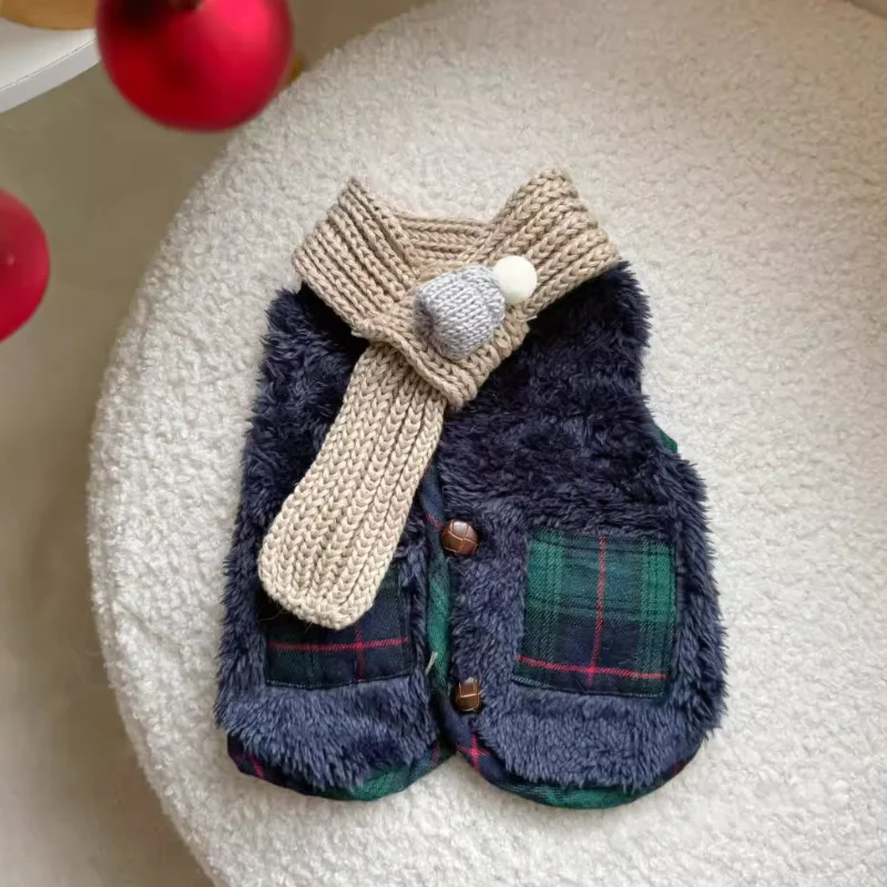 Abrigo de lana para perros pequeños, ropa navideña para perros con bufanda, chaleco cálido de invierno para perros, chaqueta para Chihuahua, perro salchicha, traje navideño para perros