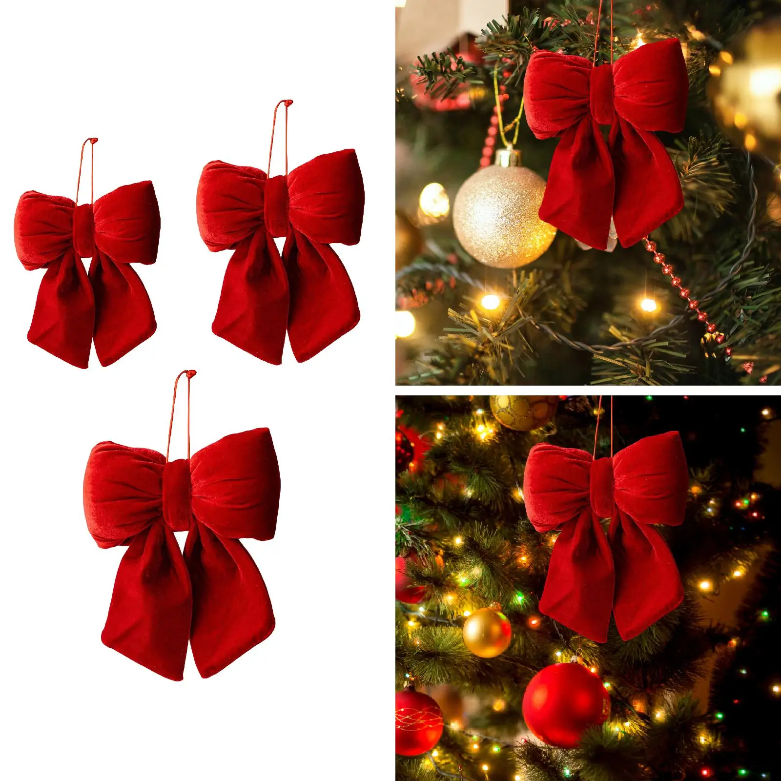 Christmas Bow Hanging Ornament Creative Decorative Velvet Bow Xmas Tree