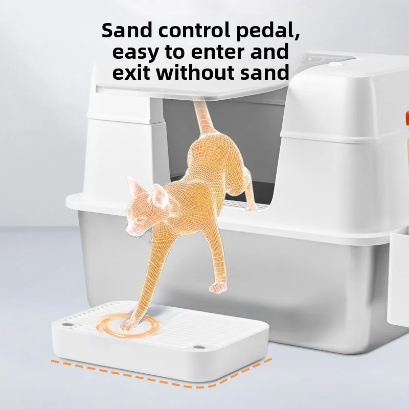 Caja de arena para gatos de acero inoxidable, extragrande, completamente cerrada, resistente al agua, fácil de limpiar, productos para mascotas, accesorios de limpieza, sartenes para gatos - imagen 4