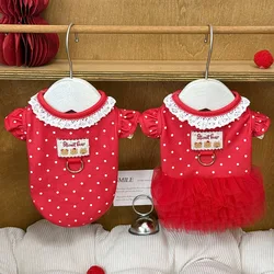 Vestido de princesa puntos rojos y chaleco encaje para perros pequeños