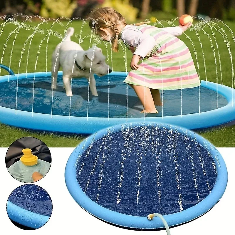 Almohadilla portátil para salpicaduras de mascotas con aspersor, refrigeración y piscina para perros al aire libre, divertida estera de juego de agua para mascotas y niños, alivio del calor de verano - imagen 2