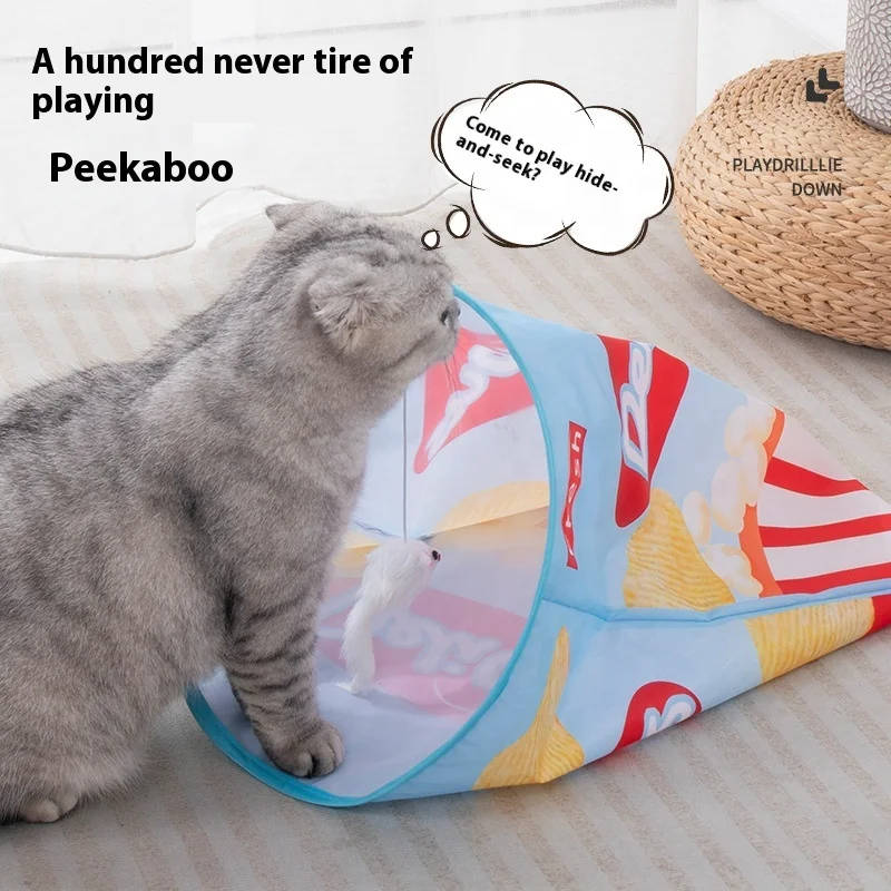 Túnel plegable para patatas fritas para gatos, juguetes de entrenamiento interactivos para mascotas, suministros divertidos para juegos de gatitos, juguete interior para mascotas, cubo de taladro - imagen 2