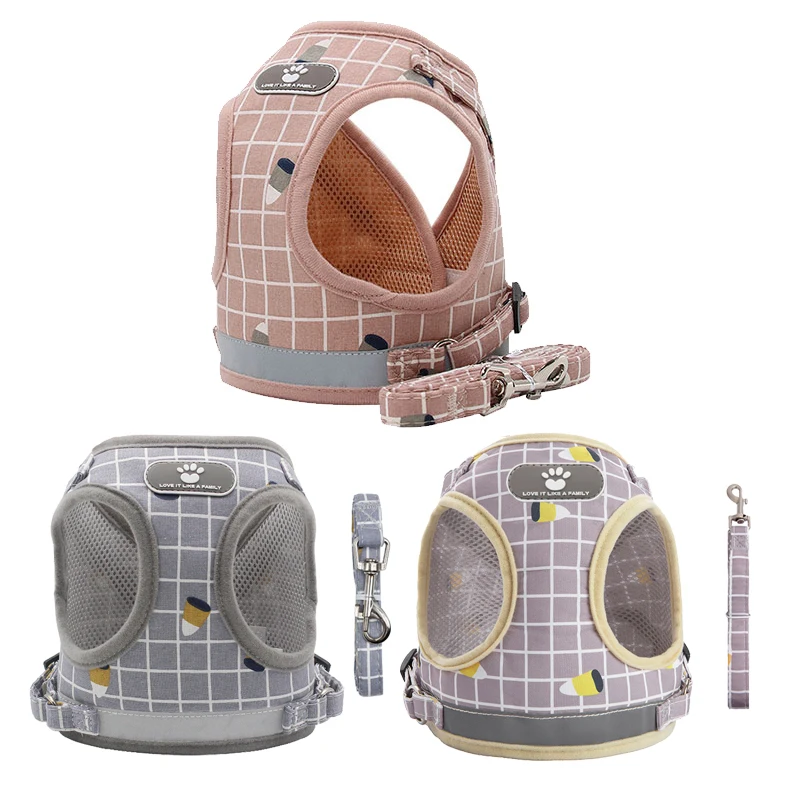 Arnés para cachorros, conjunto de correa para el pecho para mascotas, chaleco de malla reflectante para perros, arnés transpirable para perros y gatos para Chihuahua, Bulldog Francés, suministros para mascotas