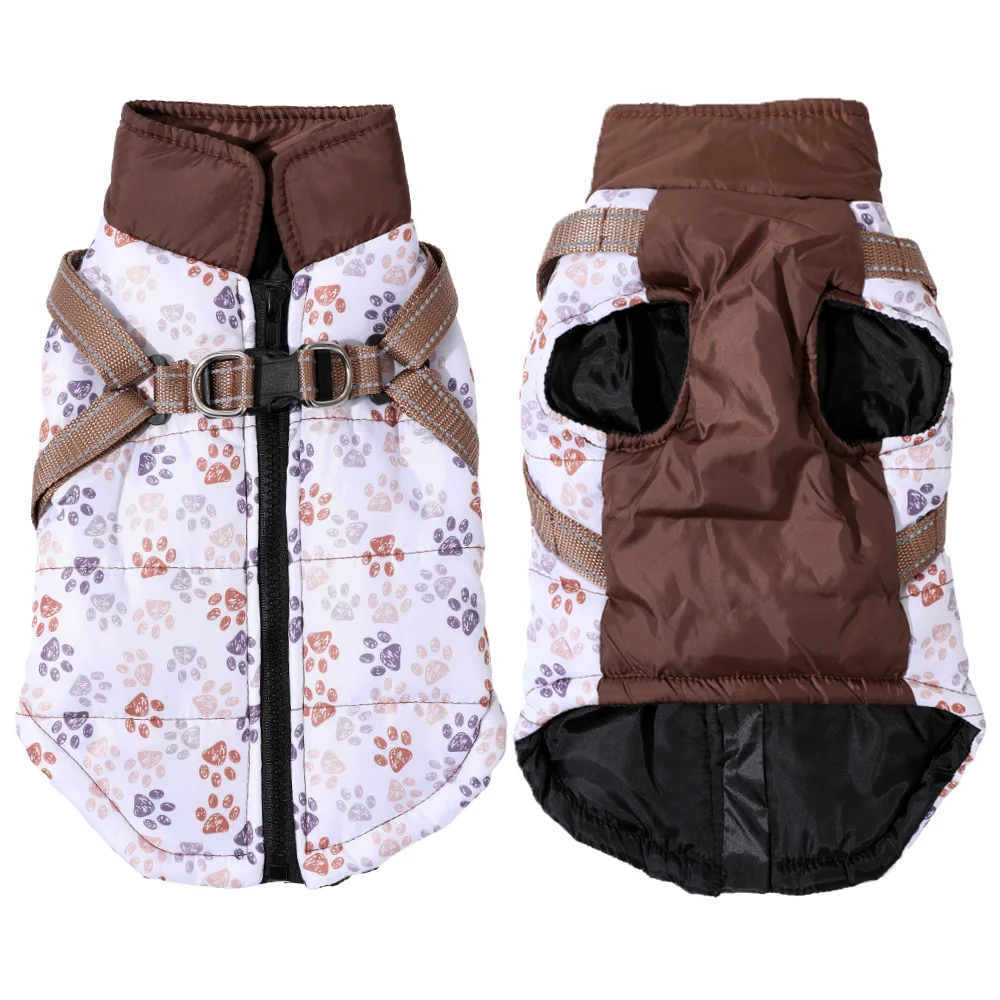 Abrigo reflectante de invierno para perros pequeños y medianos, ropa cálida para perros con arnés, chaqueta para mascotas a prueba de viento para exteriores, Parka Pug Yorkshire - imagen 4