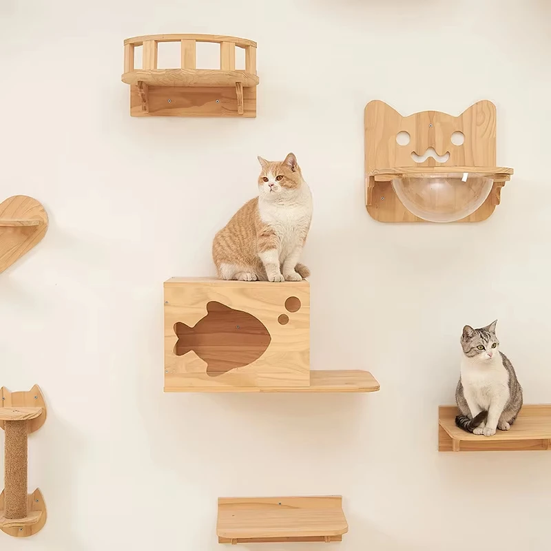Muebles para gatos colgados en la pared, escalera de escalada de madera con postes rascadores, plataformas para saltar, centro de actividades interior para gatos activos - imagen 4