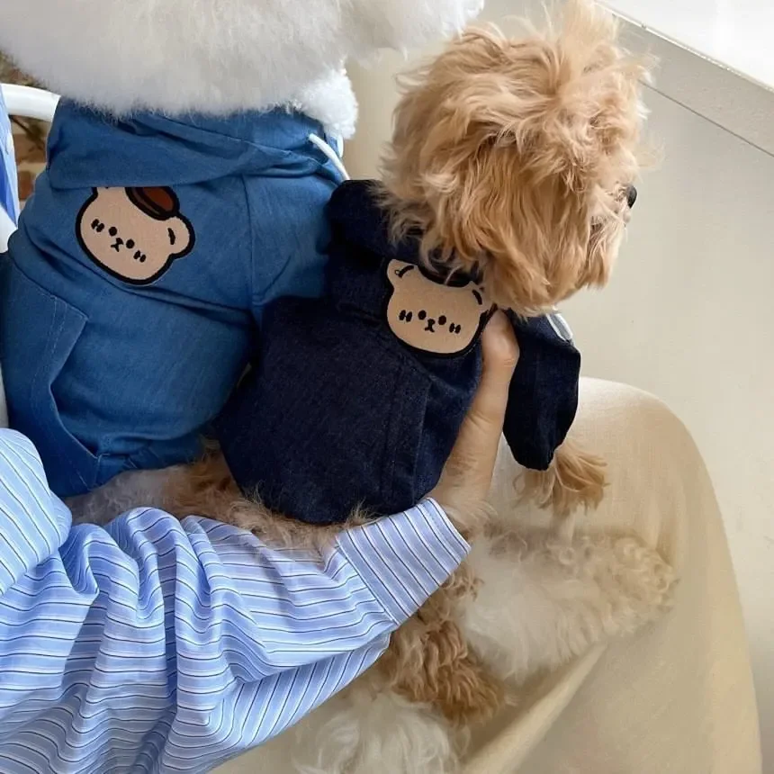 Sudadera con capucha de vaquero con hebilla para mascotas, abrigo de Yorkshire, oso de peluche, ropa para perros pequeños, gato, Otoño e Invierno - imagen 2