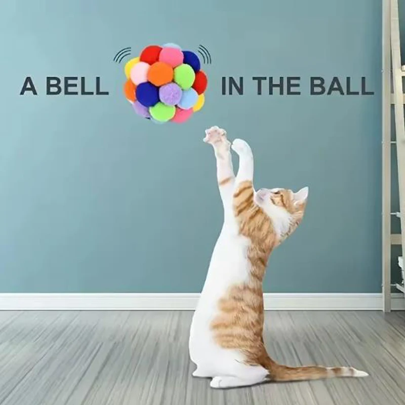 Juguetes para gatos, pelota de peluche para gatos, juguete para mascotas, campana elástica, bola alta, pelota de lana colorida para gatos, suministros para mascotas - imagen 3