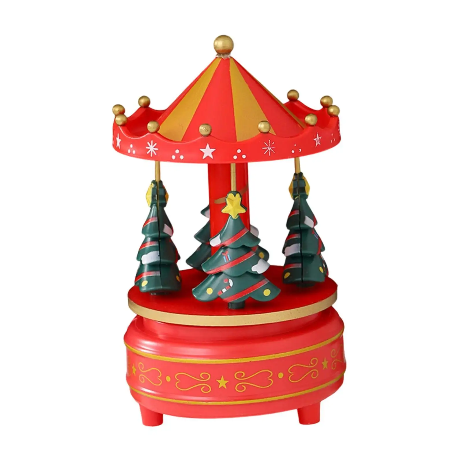 Christmas Carousel Music Box Decoration Xmas Tree Design Hand Painted Fine Craftsmanship for New Year Gifts 4.1x6.9inch