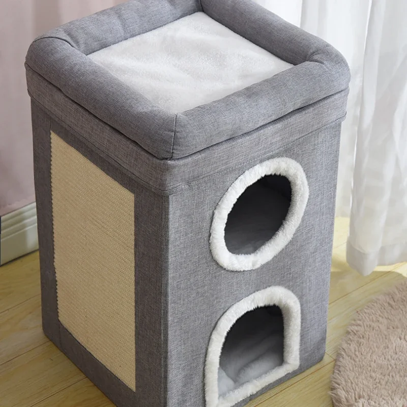 Nido para gatos de tres capas cálido en invierno, extraíble y lavable, totalmente cerrado y fácil de limpiar, nido para gatos grande plegable para las cuatro estaciones - imagen 5