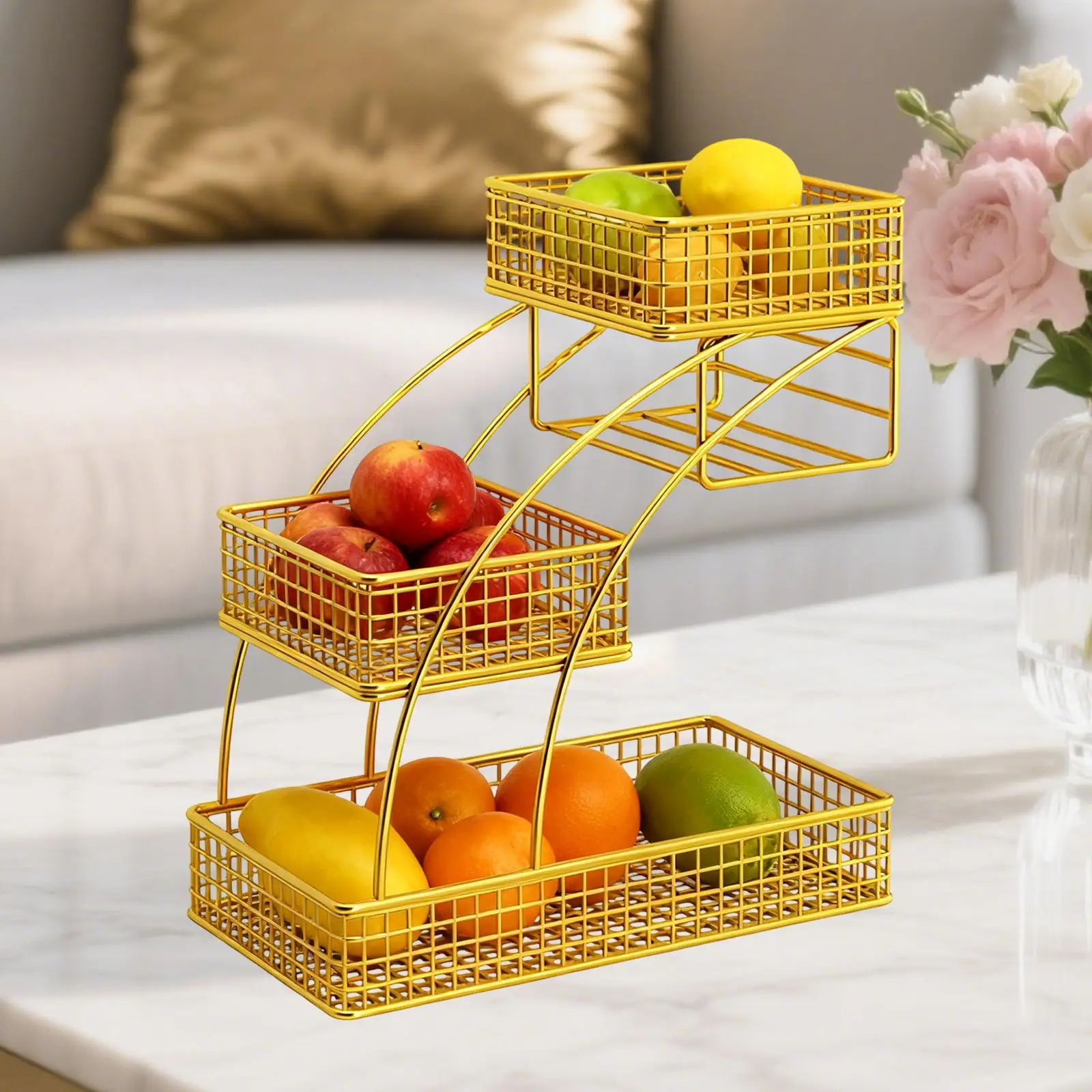 Cesta de frutas de 3 niveles de hierro, decoración de gran capacidad, frutero, verduras, pan, aperitivos, organizador de cocina para encimera de banquete - imagen 3