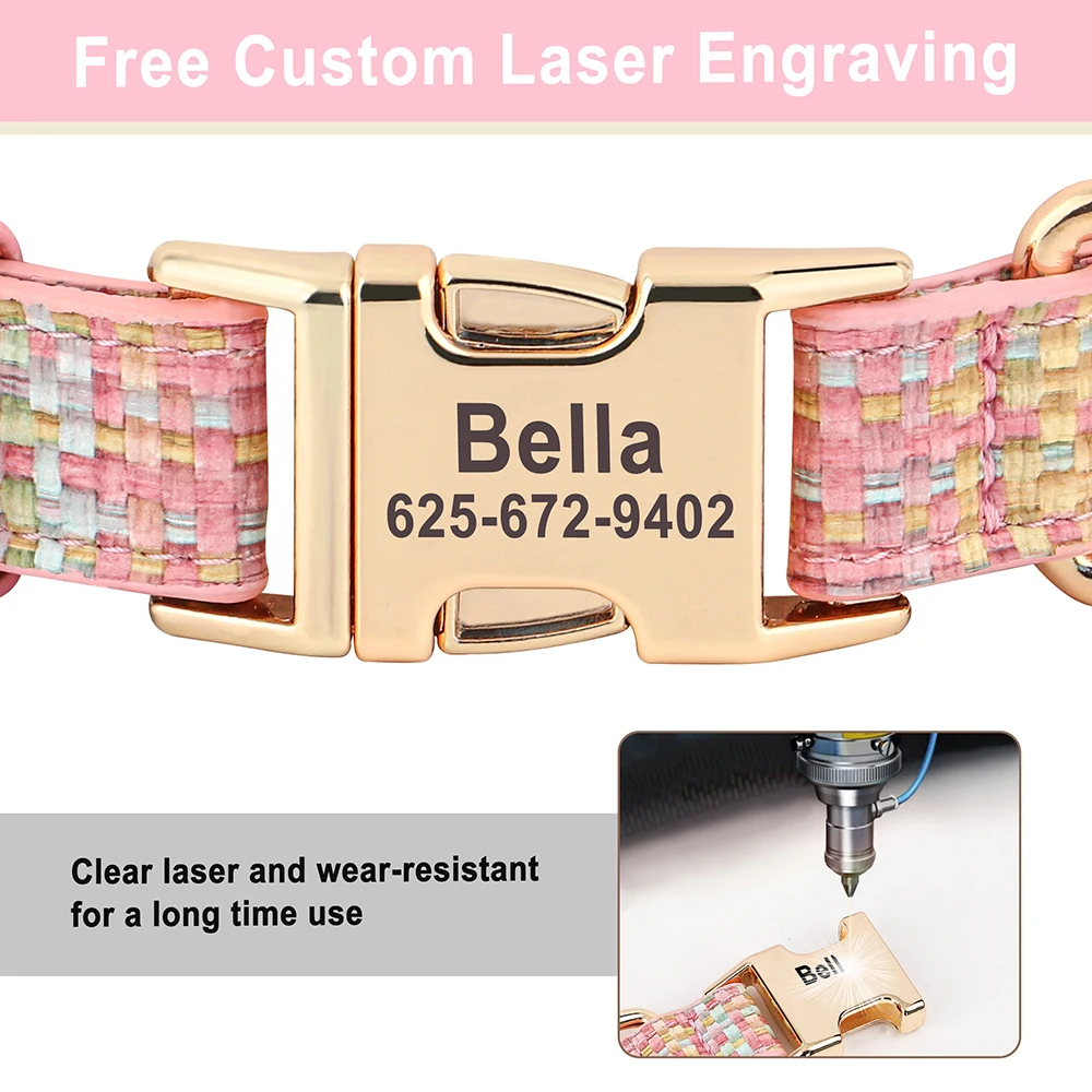 Collar de perro personalizado, Collar de cuero PU para perros, bonito collar con lazo para mascotas, duradero para perros pequeños, medianos y grandes, accesorios para mascotas Pug - imagen 3