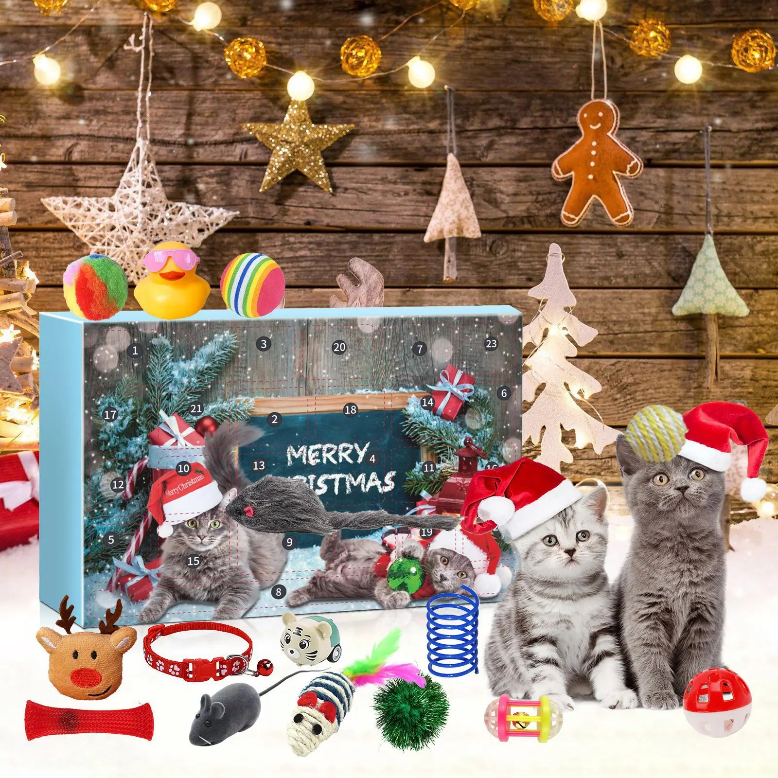 Calendario de Adviento de gato de Navidad 2025, 24 Uds., caja ciega de cuenta regresiva para vacaciones, juego de juguetes para gatos, regalos de Navidad para gatos y gatitos - imagen 5