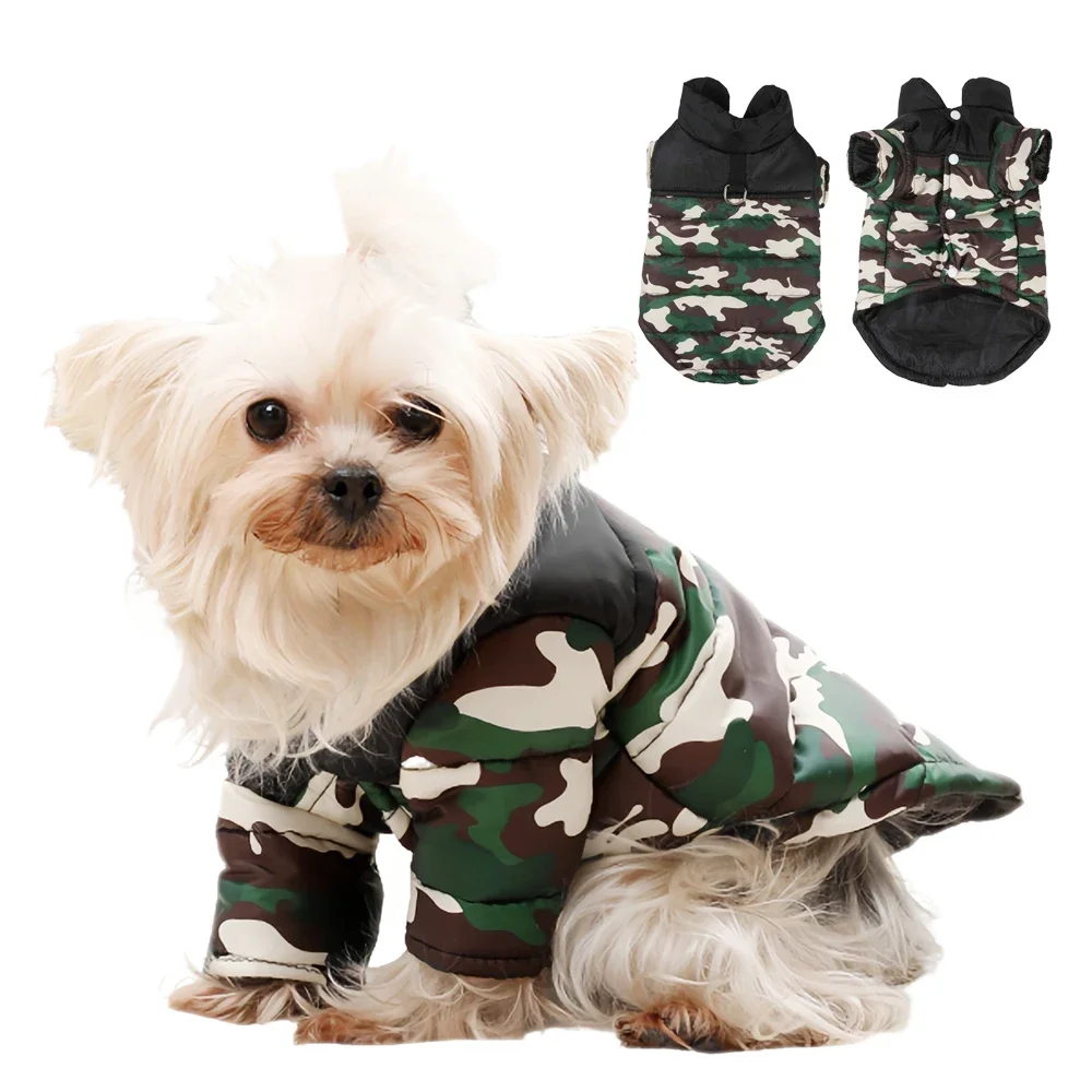 Chaqueta para perro, ropa cálida de invierno para mascotas, para perros pequeños y medianos, chaleco acolchado impermeable para cachorros y gatos, abrigo con anillo en D, trajes de Yorkie Pug