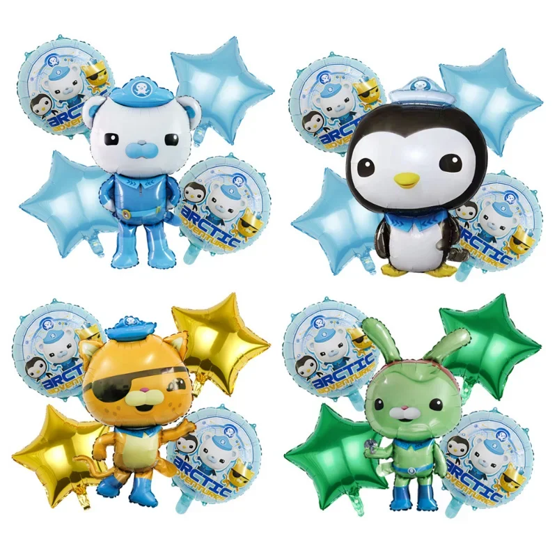 6 uds. Globos octonautas oso Polar gato pingüino globos de aluminio dibujos animados animales marinos bolas de aire decoración de fiesta de cumpleaños para niños - imagen 4
