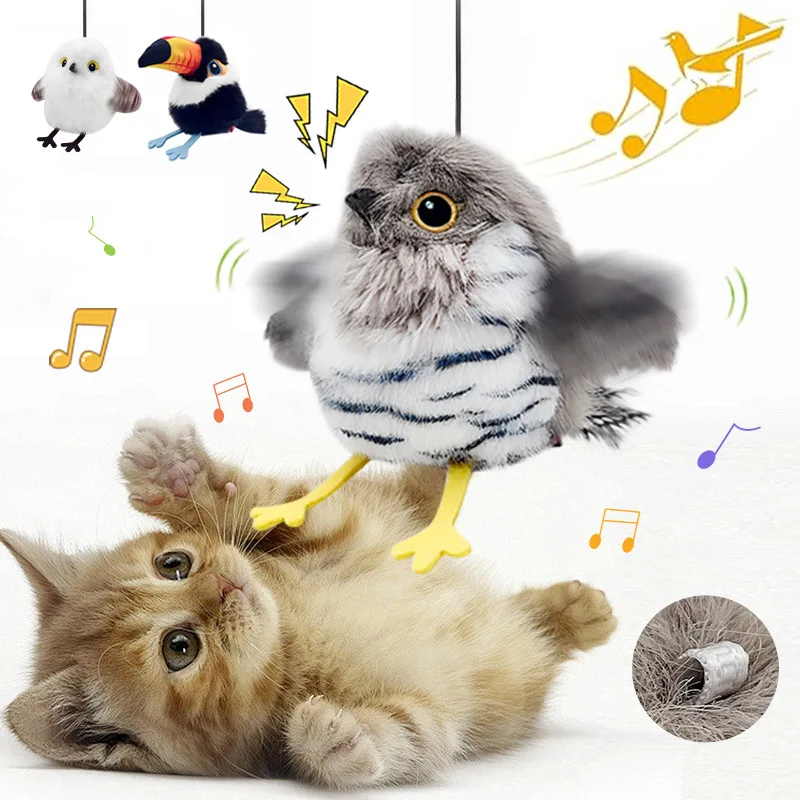 Juguetes para gatos, pájaro batiente recargable, gorrión realista, Chirp Tweet, juguete para gatitos activado por tacto, juguetes interactivos para hacer ejercicio para gatos