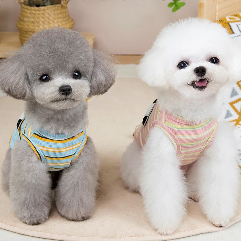 Chaleco a rayas para perros pequeños y medianos, camiseta transpirable de verano para gatito, dibujos animados, Bulldog Francés, cachorro, ropa para perros York - imagen 2