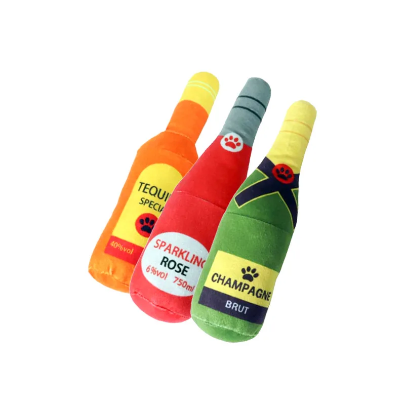 Divertidos juguetes de peluche para perros, botella de cerveza en forma de perros pequeños y grandes, sonido chirriante, juguete para masticar dientes limpios, suministros interactivos para mascotas - imagen 3
