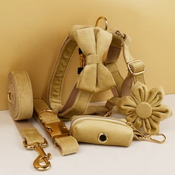 Juego de Collar y correa de terciopelo desnudo para perros pequeños, medianos y grandes, placa de identificación grabada personalizada, suministros para mascotas, correa para perros Velvet09