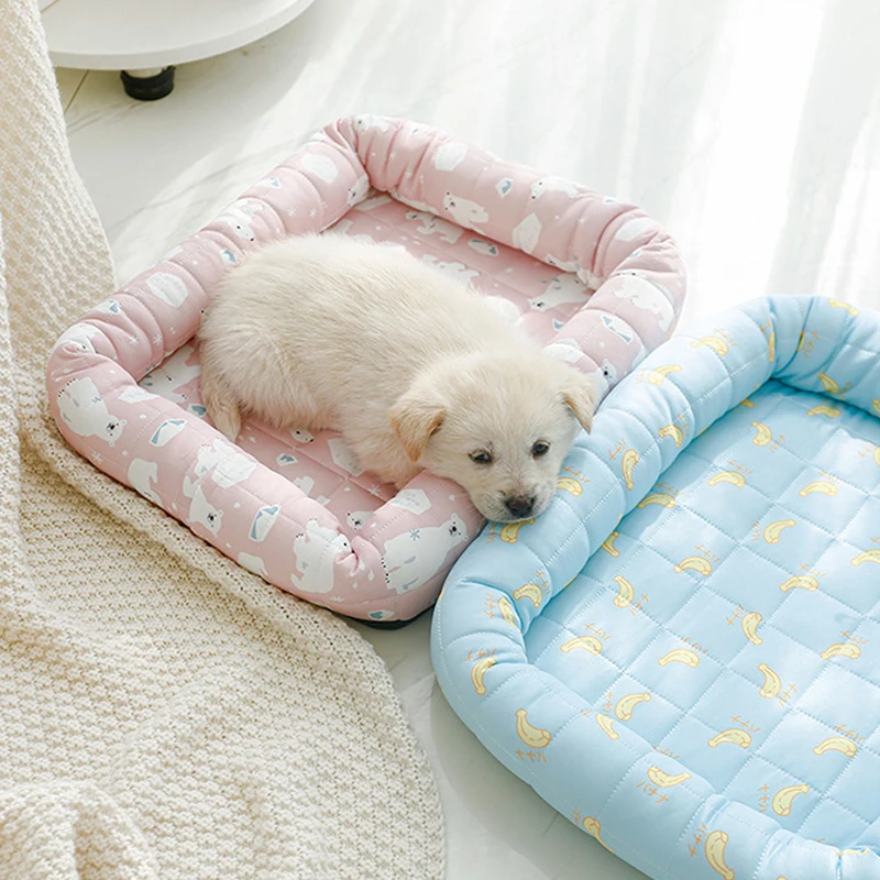 Cama de seda fría para perro, cojín de sofá con estampado cuadrado, suave, nido de dormir refrescante, perrera para mascotas, Gato y cachorro, Verano - imagen 2