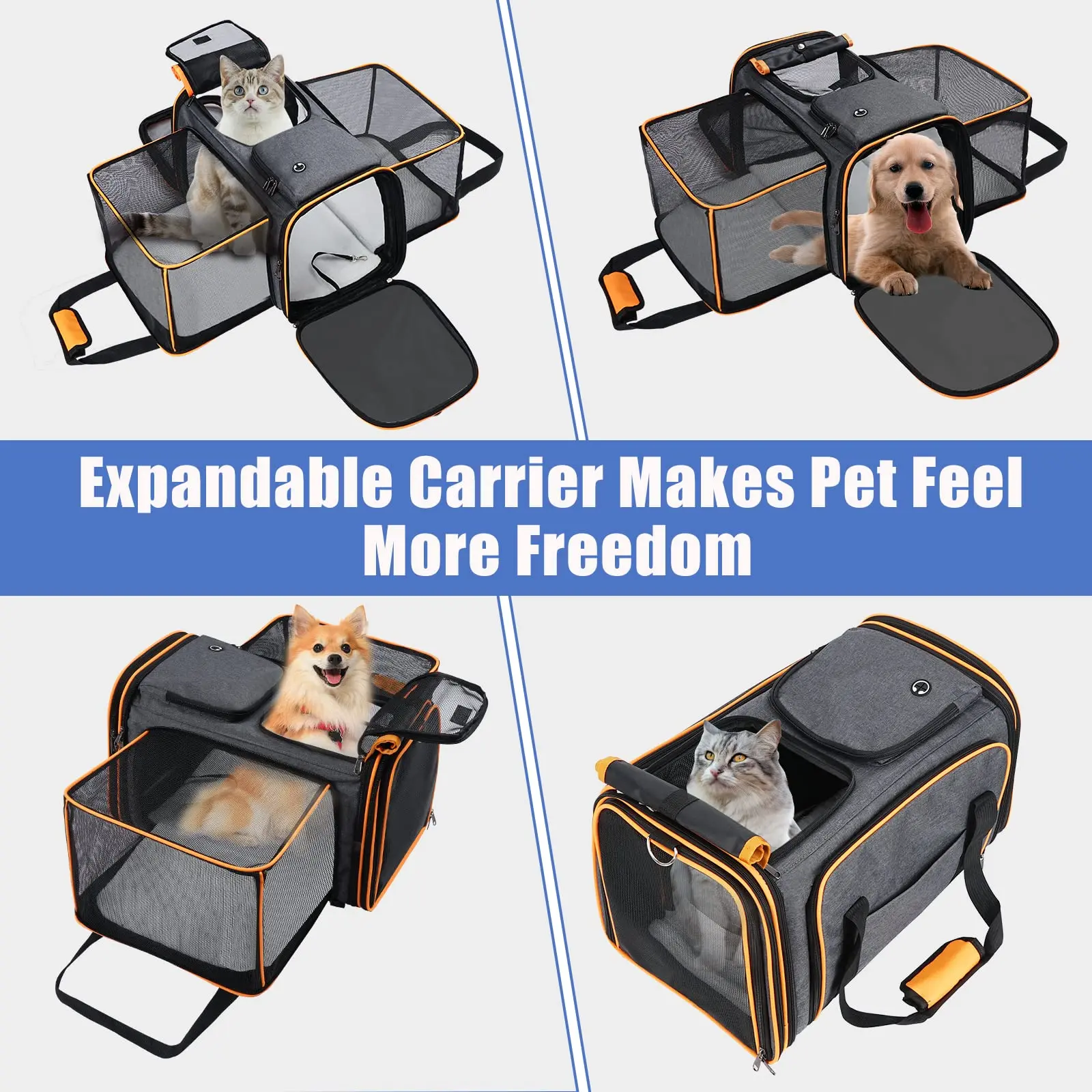 Portador grande reversible expandible para perros y gatos, con almohadilla de forro polar y bolsillos para gatos/perros de hasta 24 libras, portador de viaje para mascotas - imagen 5
