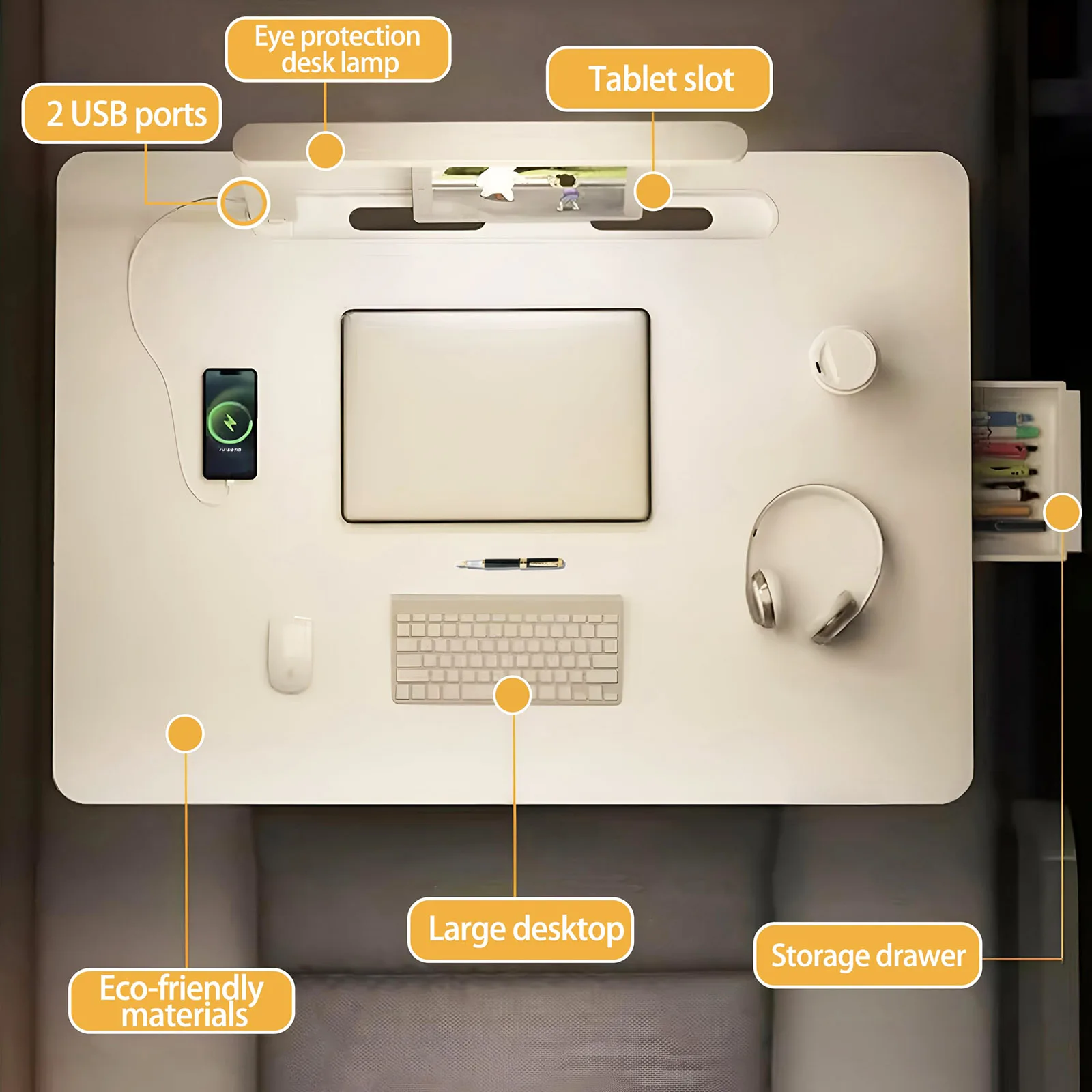 Mesa de cama perezosa, escritorio plegable para ordenador portátil con portavasos ligero y cajón de almacenamiento, soporte ajustable sin elevación portátil para Notebook/tableta - imagen 2