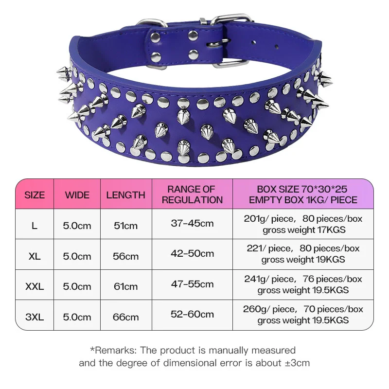 Collar con púas de cuero PU para perros grandes en color negro