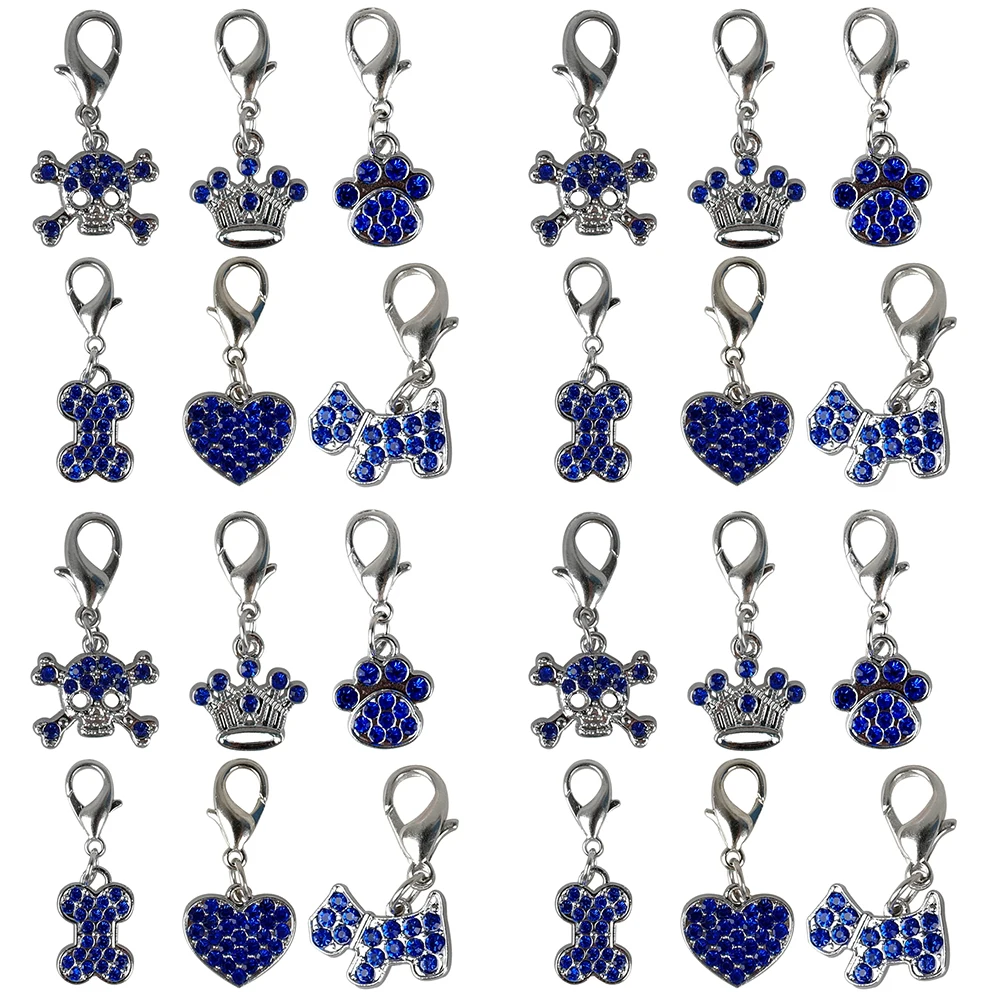 Colgante de 24 piezas para perro, colgante de etiqueta para Collar de perro, colgante de diamantes de imitación ostentosos, con forma de corona de hueso de pata de corazón - imagen 2