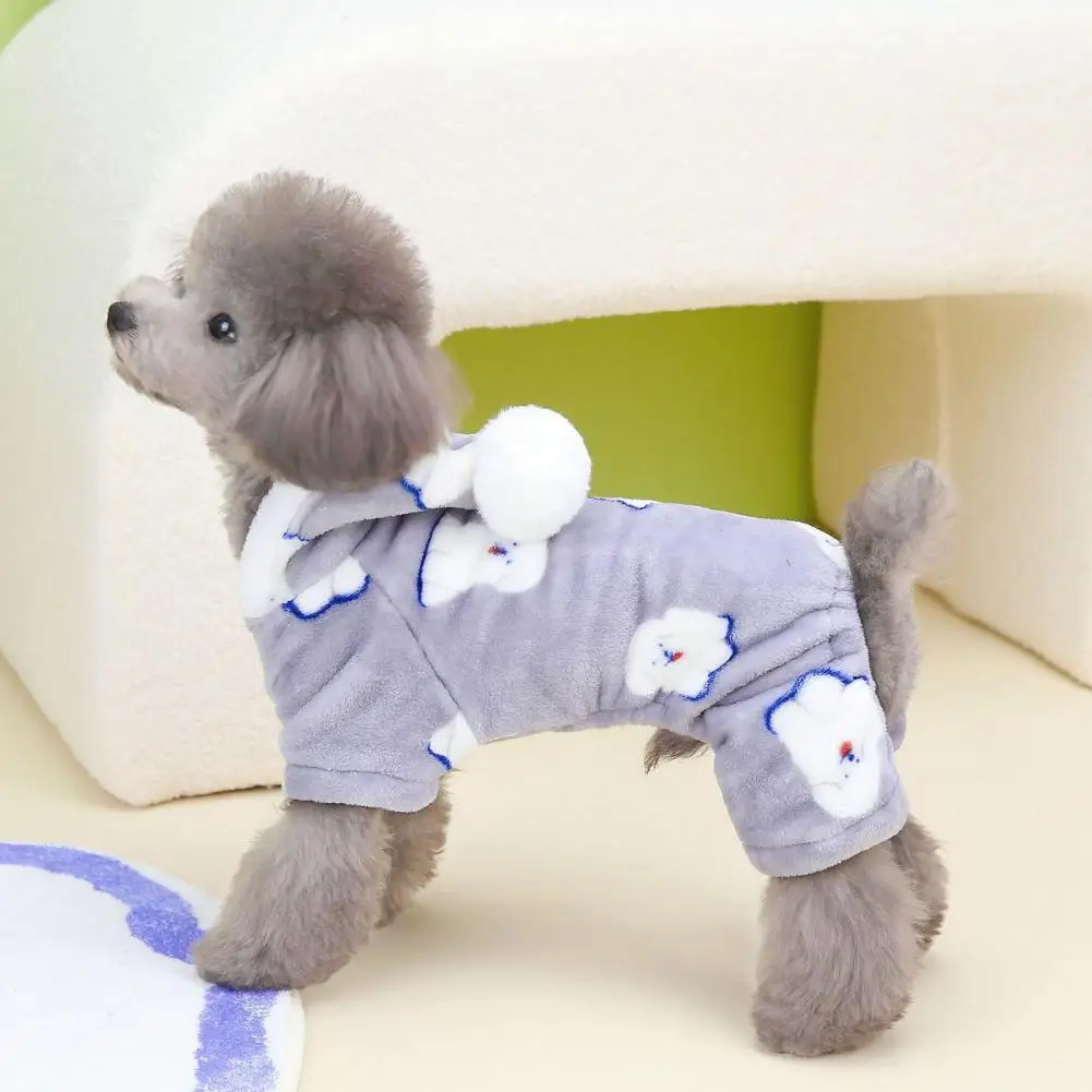 Mono de tela gruesa para mascotas, pijama de lana con patrón de dibujos animados para perros, traje cálido de cuatro patas, pequeño, elegante, Invierno - imagen 4