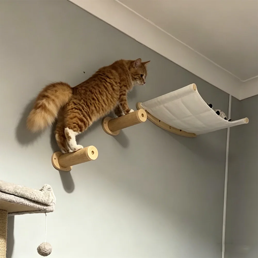 Estantes de macramé para gatos con hamaca y escalones colgantes