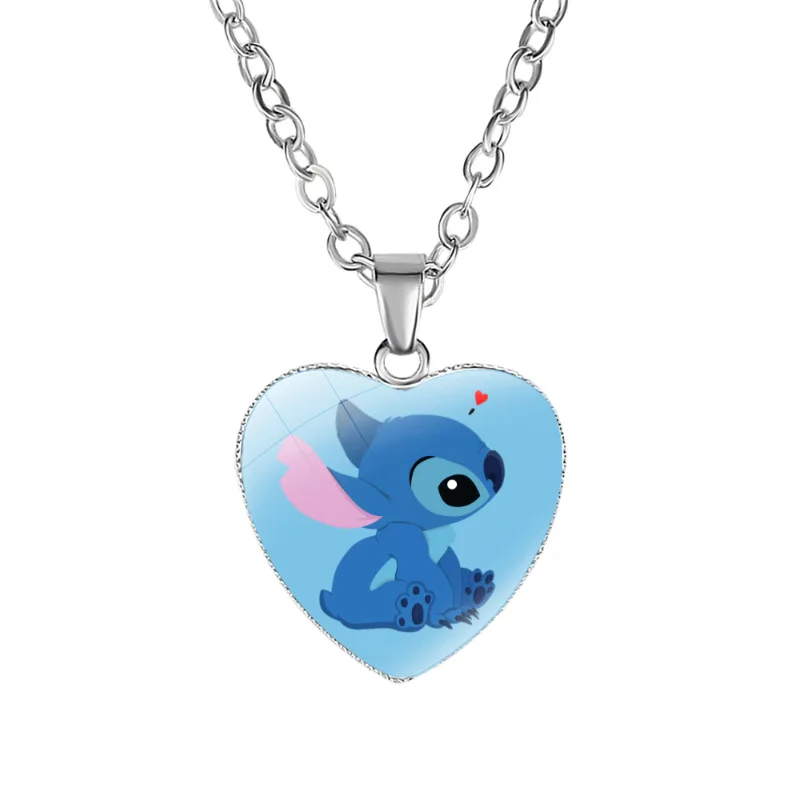 Disney-collares de Stitch para niños, colgante de cristal con foto impresa, corazón de Lilo & Stitch, joyería hecha a mano, regalos, novedad de 2023 - imagen 3